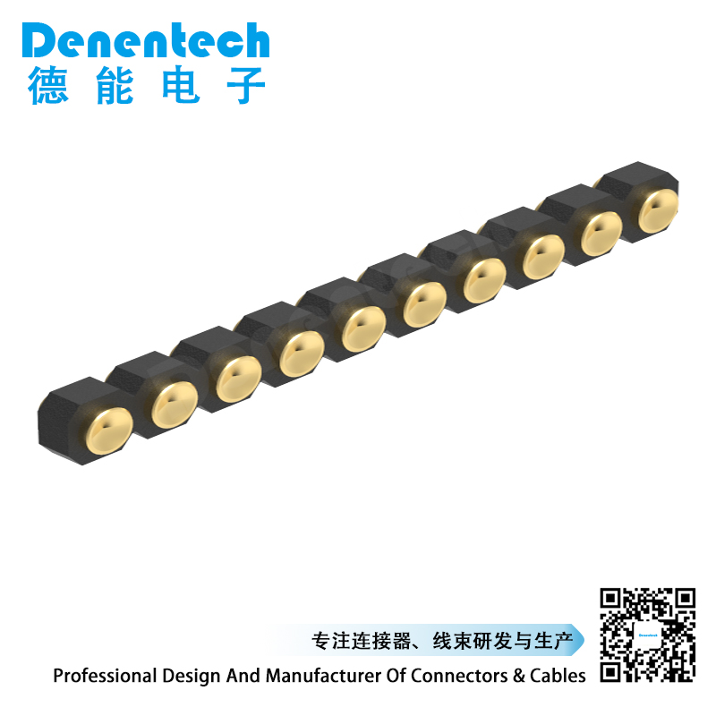 Denentech 2.54MM弹簧针H1.27单排母座180度SMT弹簧针 天线顶针 测试铜镀金探针连接器